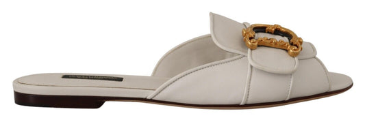 Elegant White Flat Sandals with DG Logo Embellishment