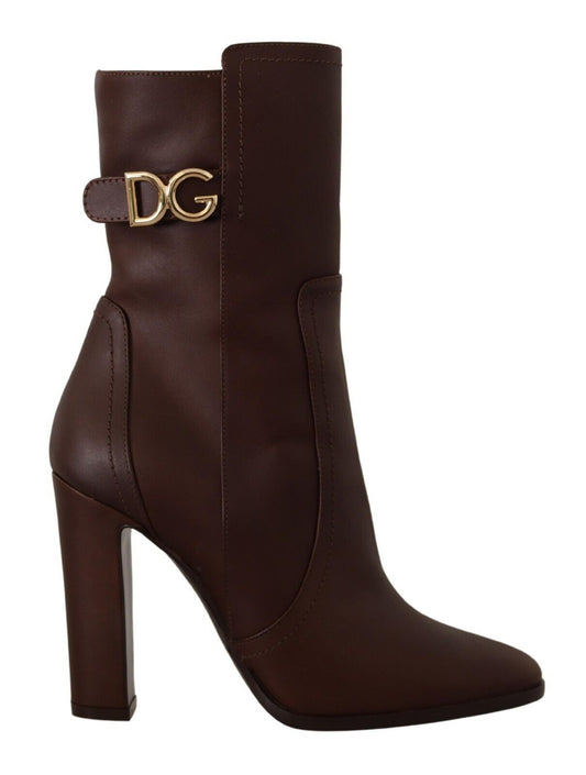 Toffee Leather Mid-Calf Boots with Side Zip