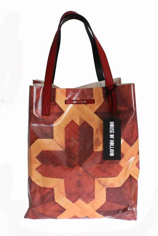 Chic Brown Patterned PVC Tote with Leather Handles