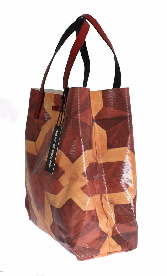Chic Brown Patterned PVC Tote with Leather Handles