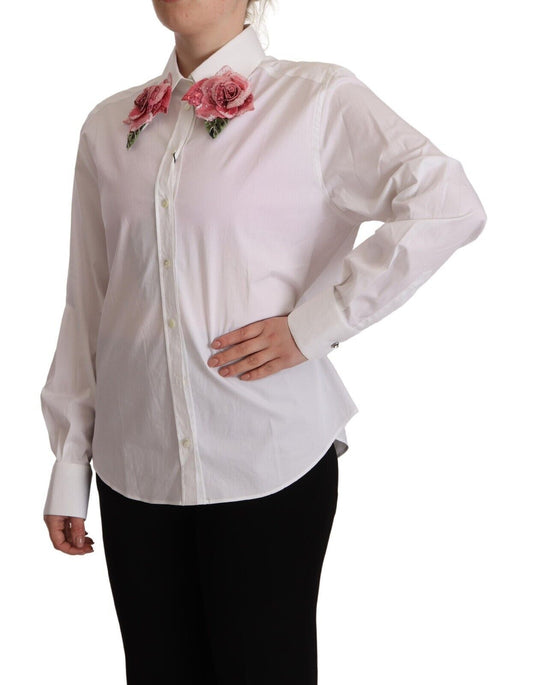 Elegant Floral Sequined Collared Shirt