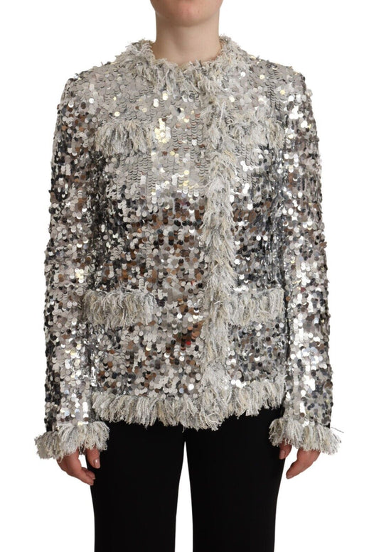 Chic Silver Sequined Jacket Coat