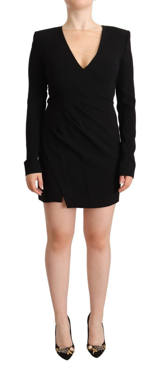 Black Long Sleeves Deep V-neck Mini Sheath Dress