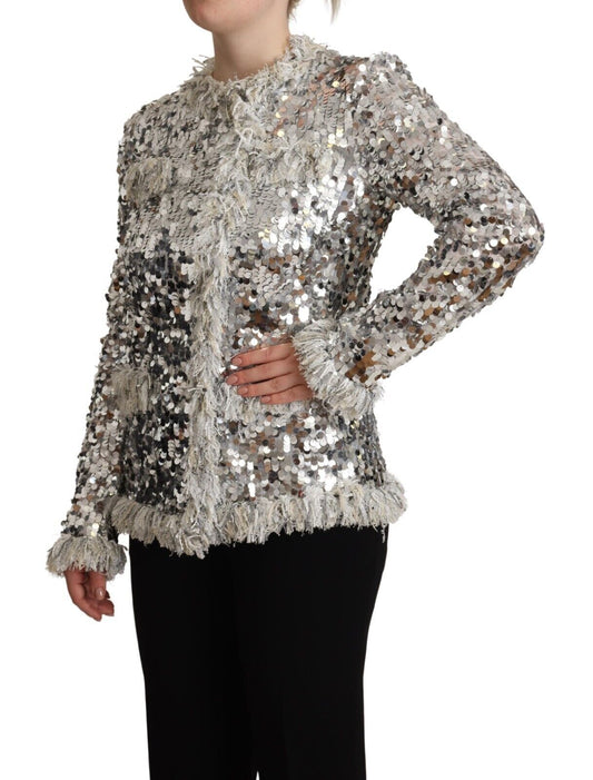 Chic Silver Sequined Jacket Coat