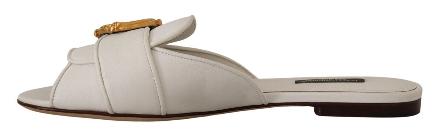 Elegant White Flat Sandals with DG Logo Embellishment