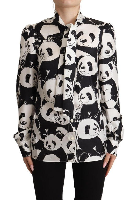 Chic Panda Print Silk Blouse