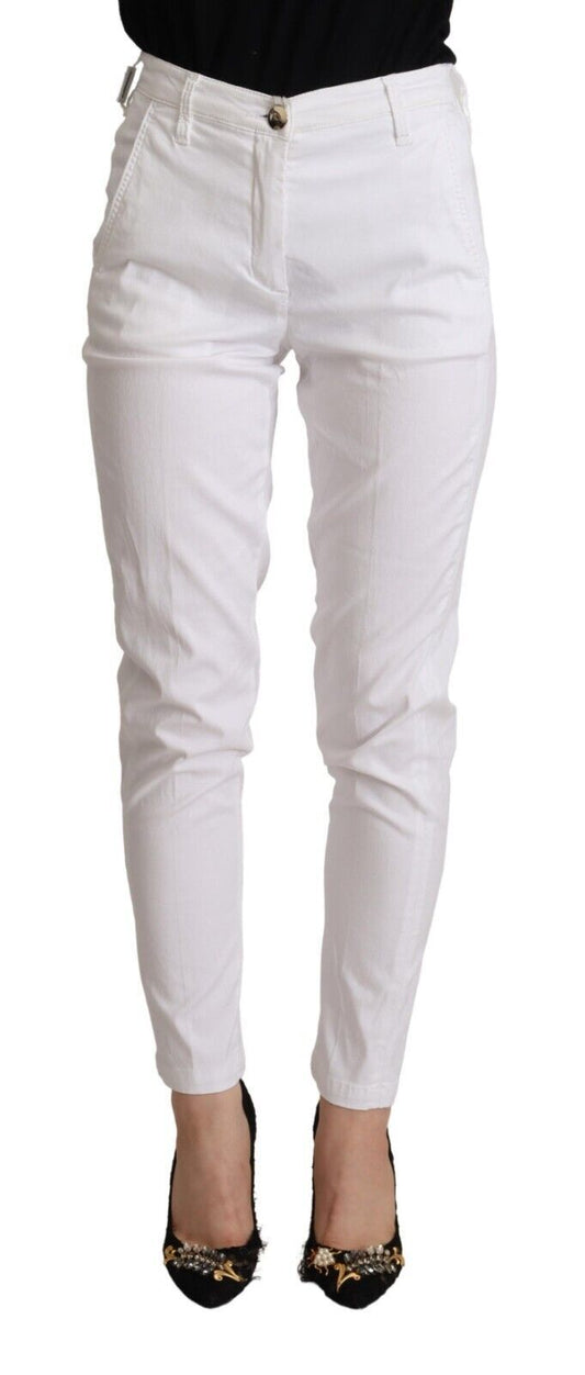 Chic White Mid Waist Skinny Cropped Pants