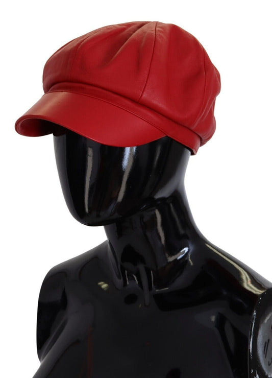 Exquisite Red Leather Cabbie Hat