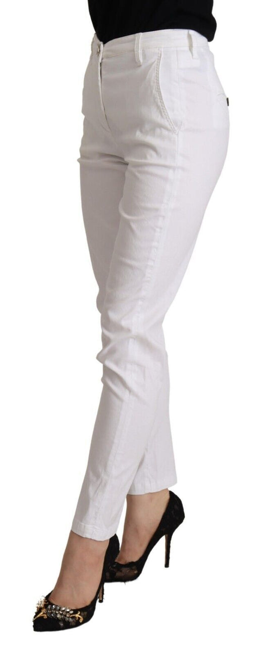 Chic White Mid Waist Skinny Cropped Pants