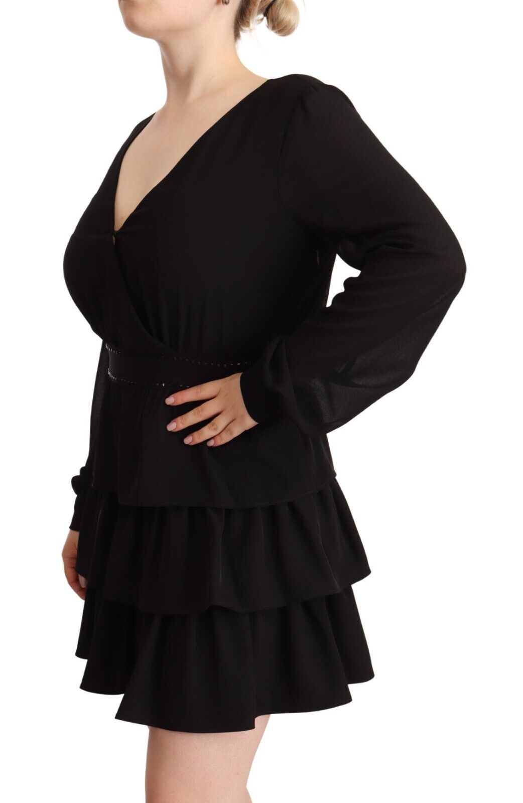 Elegant Black A-Line Mini Dress with Long Sleeves