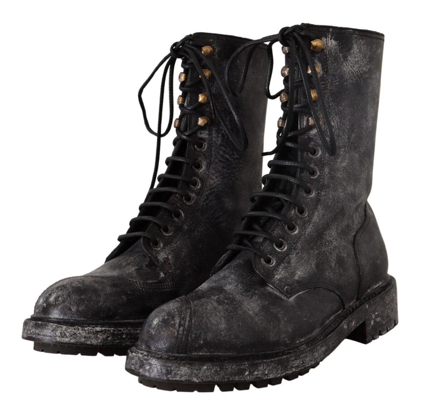 Exclusive Leather Combat Boots in Black & Grey