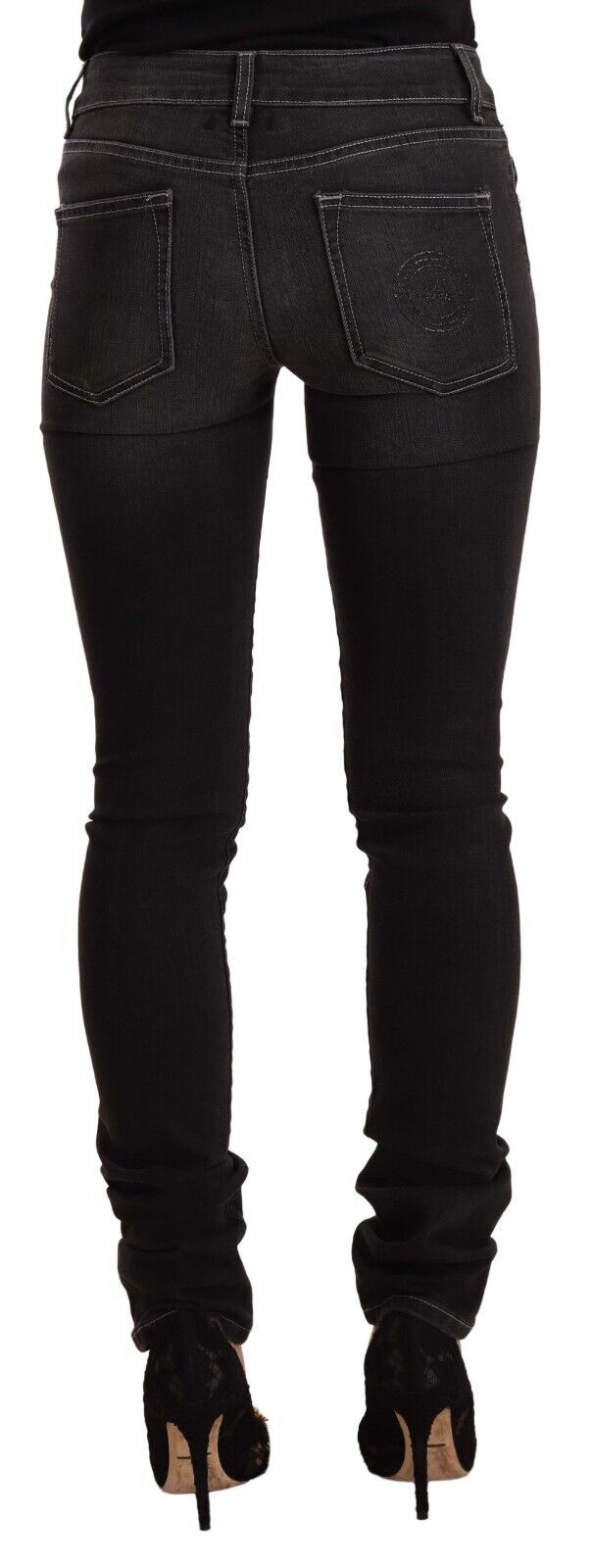 Chic Black Washed Slim Fit Mid Waist Jeans