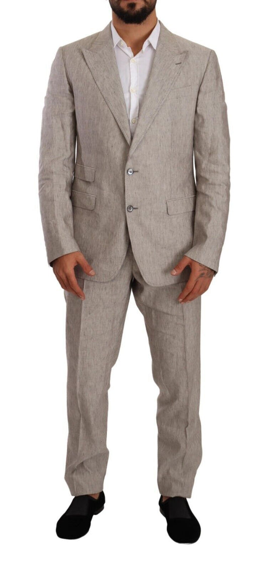 Elegant Gray Linen-Silk Blend Suit