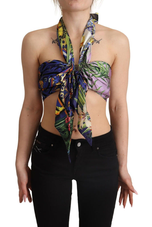 Sumptuous Silk Halter Cropped Top - Multicolor