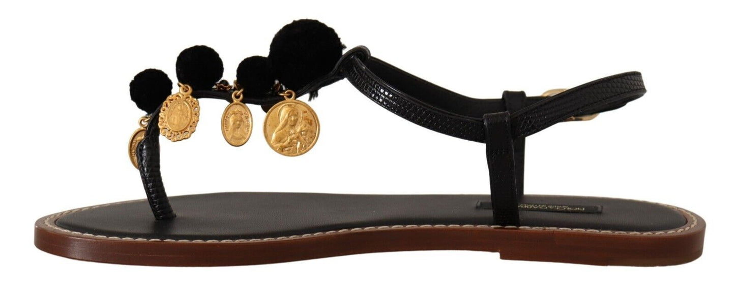 Chic Leather Ankle Strap Flats with Gold Detailing
