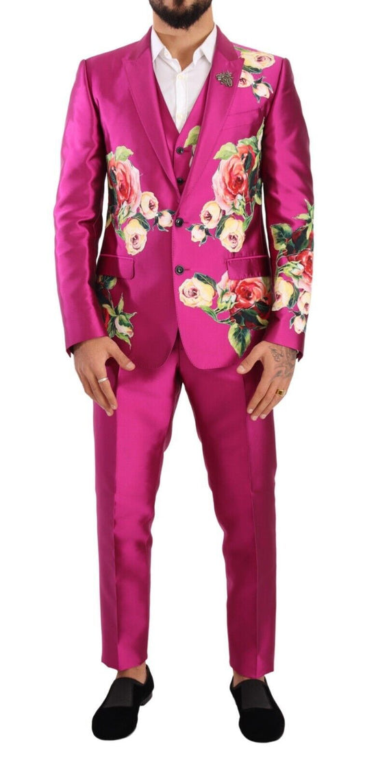 Elegant Pink Silk Martini Three-Piece Suit