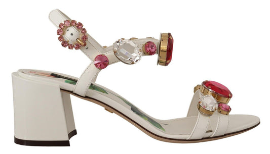 Elegant White Heel Sandals with Crystal Accents