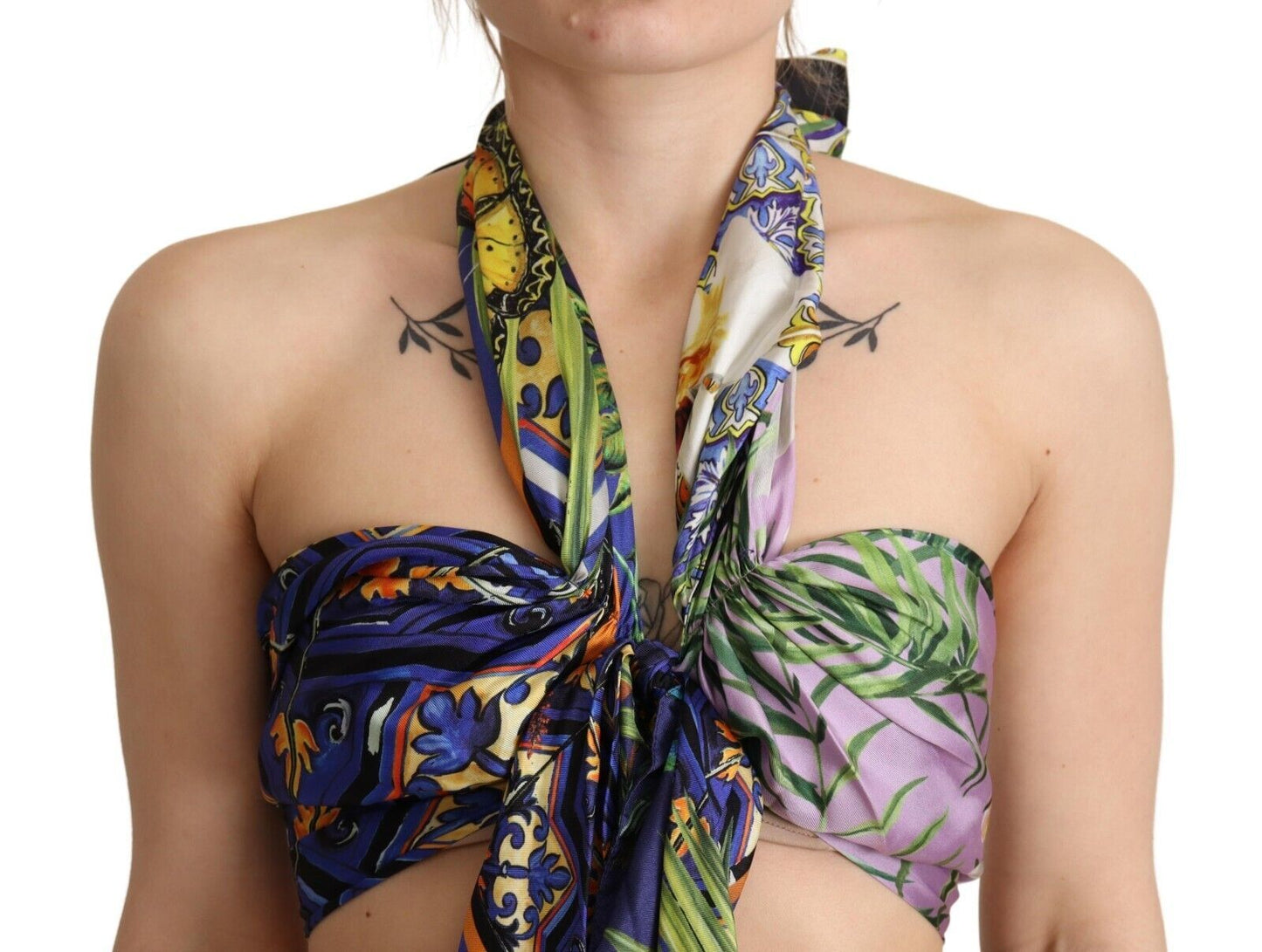 Sumptuous Silk Halter Cropped Top - Multicolor