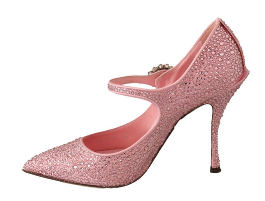 Crystal-Embellished Pink Silk Stilettos