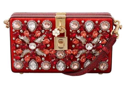 Chic Red Silk Blend Box Clutch with Gold Details