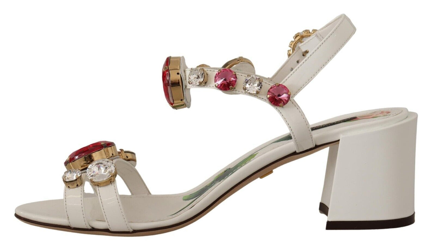 Elegant White Heel Sandals with Crystal Accents
