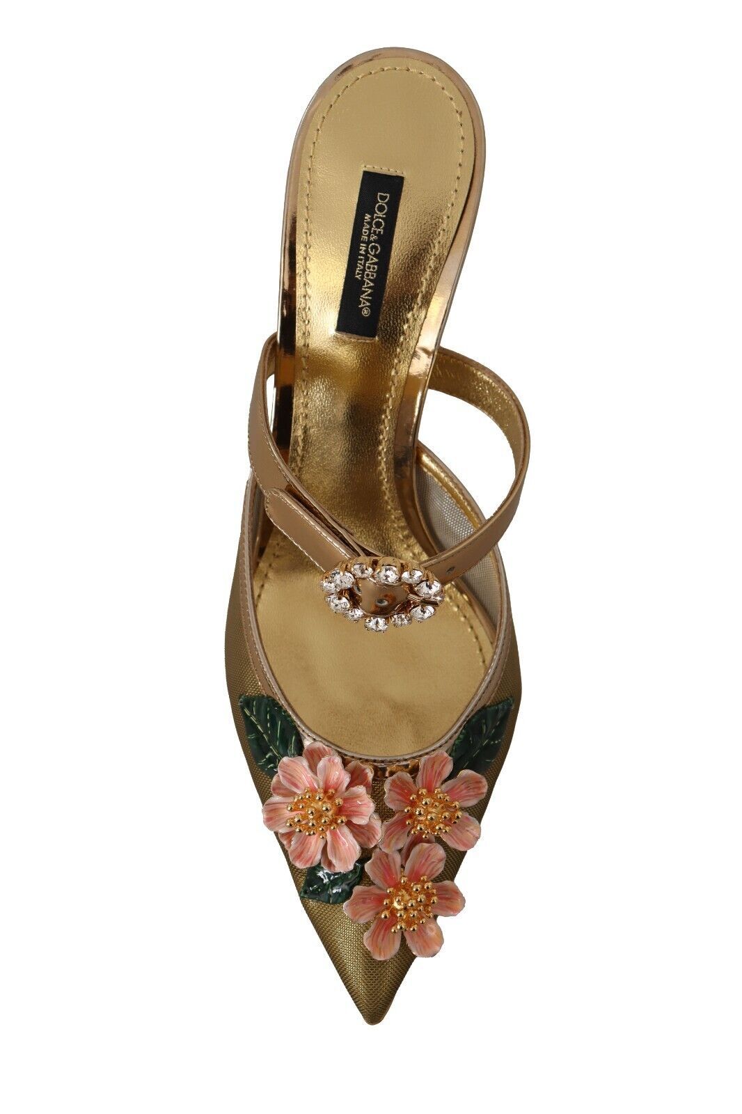 Floral Embellished Gold Leather Heels