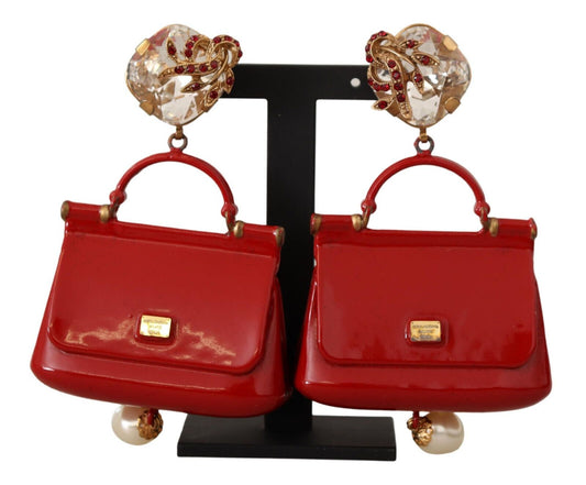 Enchanting Gold & Red Sicily Bag Earrings