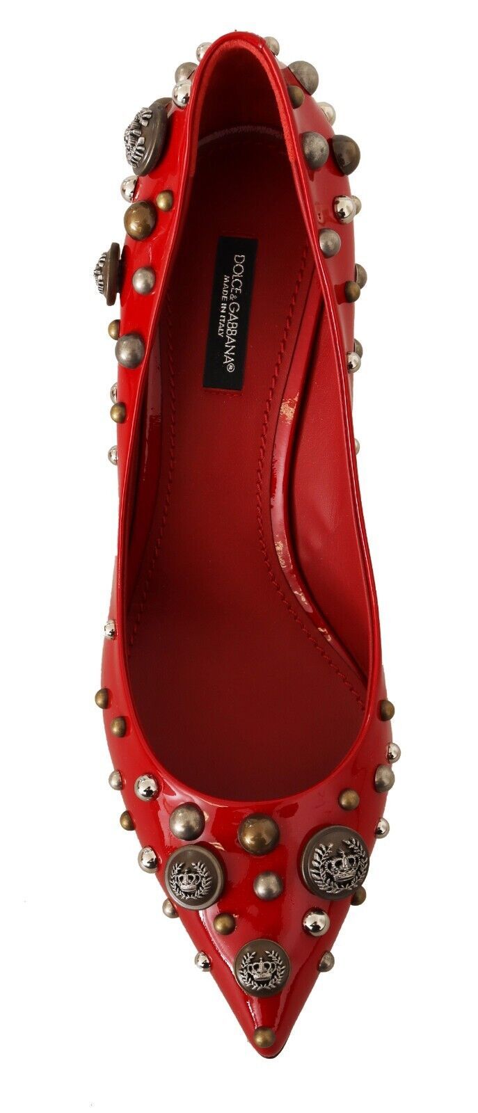 Radiant Red Patent Leather Pumps with Stud Accents
