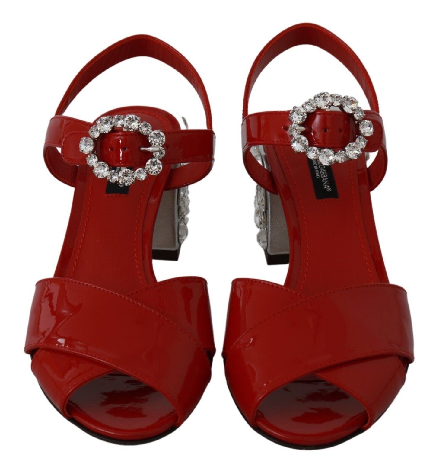 Red Leather Crystal Heels Sandals