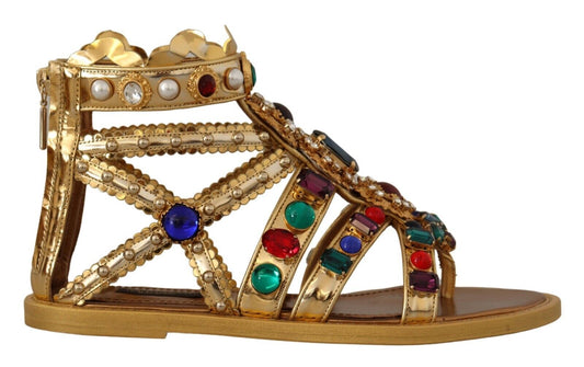 Elegant Gold Crystal-Embellished Flat Sandals