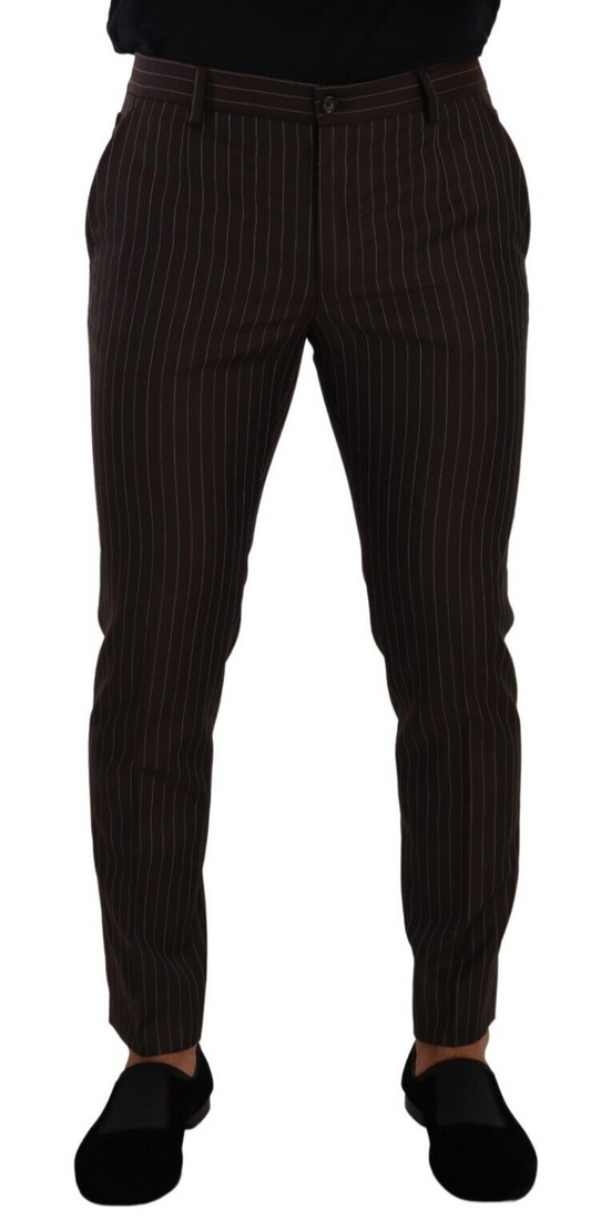 Elegant Brown Striped Woolen Men's Trousers