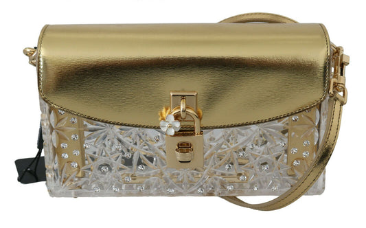 Elegant Gold Crystal Embellished Box Bag