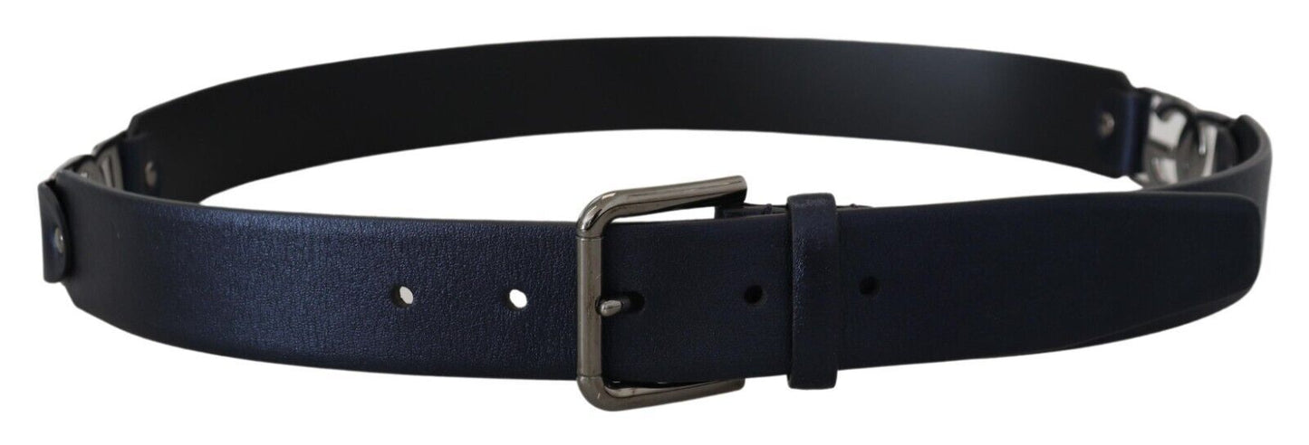 Metallic Blue Italian Leather Belt