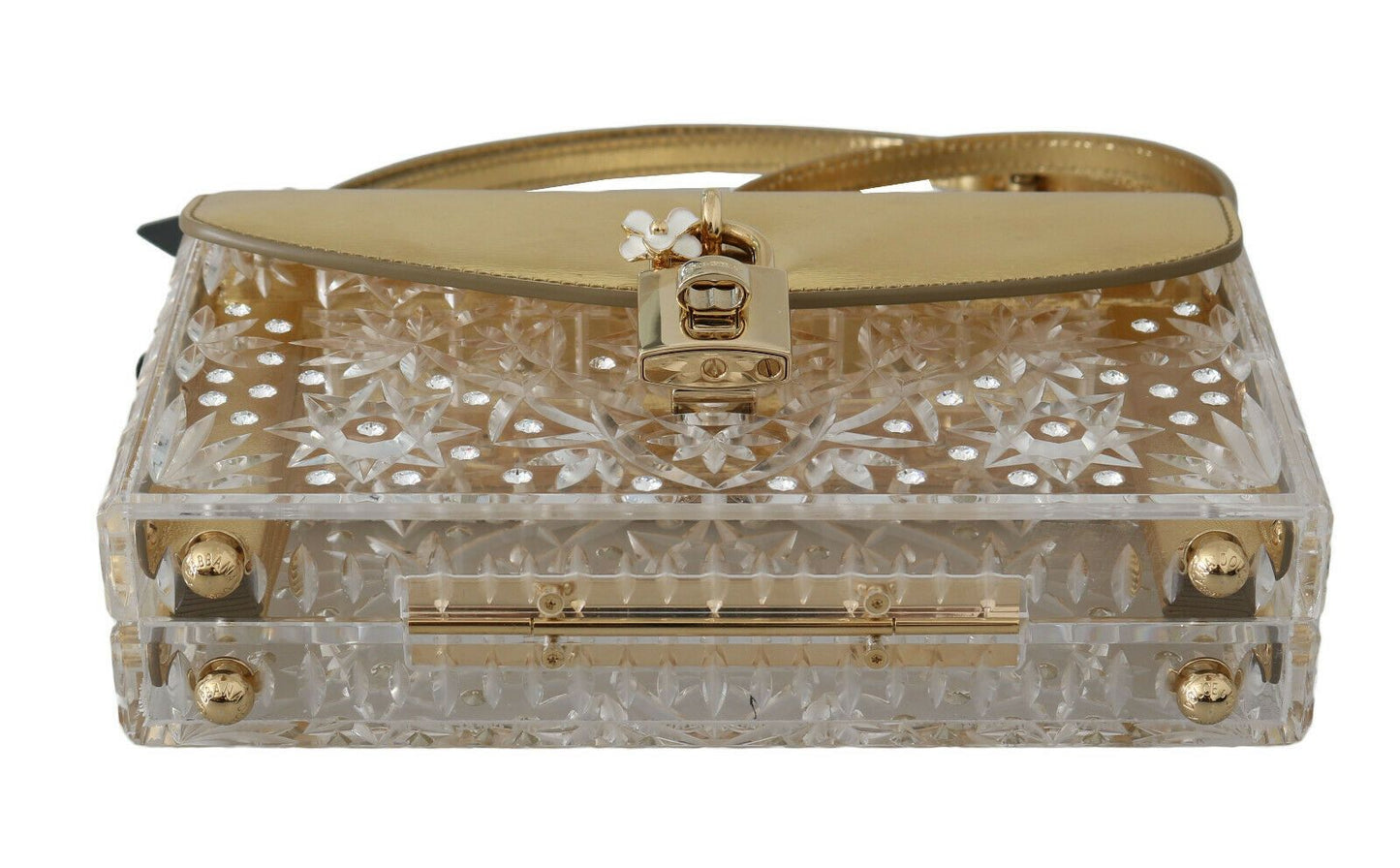 Elegant Gold Crystal Embellished Box Bag