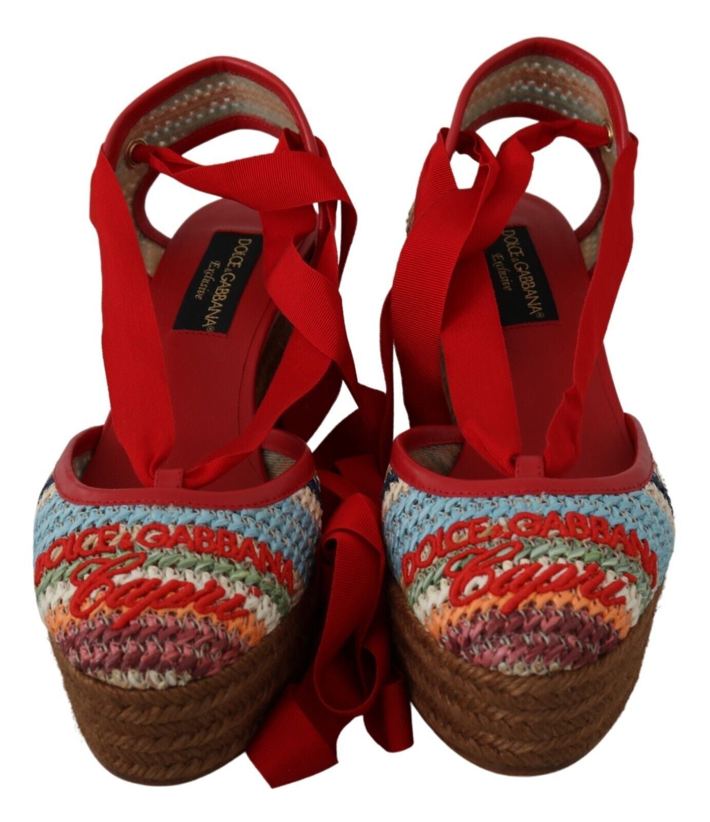 Multicolor Raffia Wedge Heels Sandals