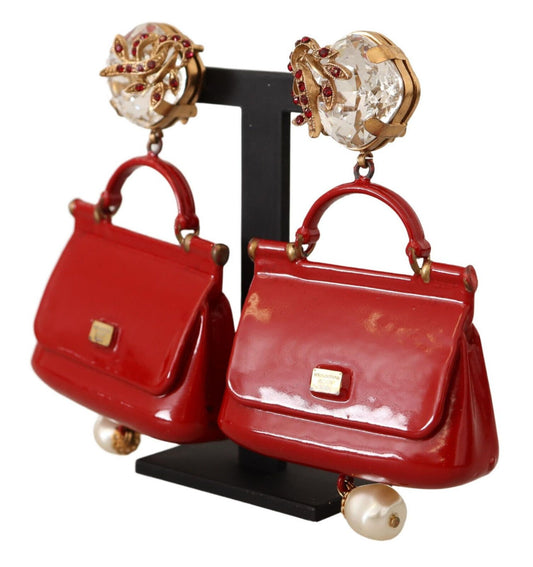 Enchanting Gold & Red Sicily Bag Earrings