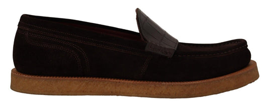 Brown Suede Leather Slip On Flats Moccasin Shoes