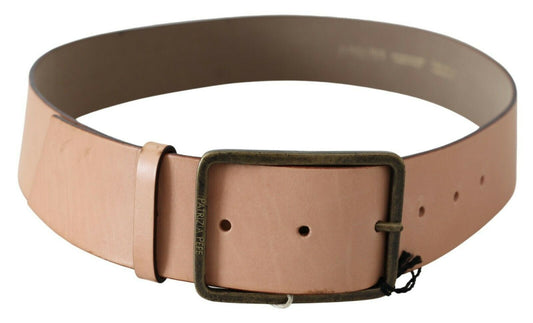 Elegant Leather Waist Belt in Peach with Logo Buckle