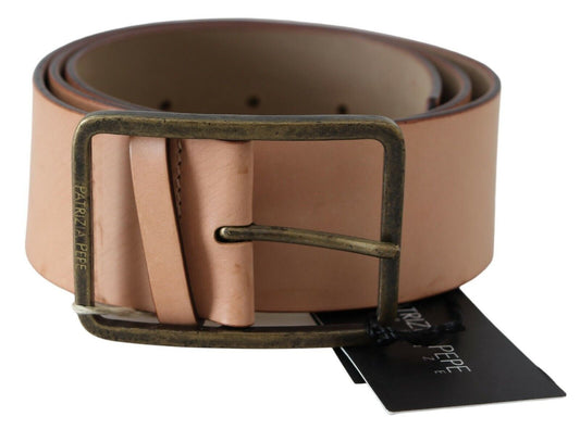 Elegant Leather Waist Belt in Peach with Logo Buckle