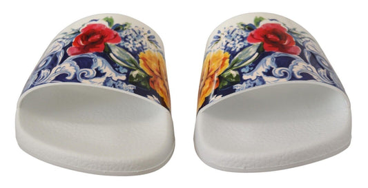 Chic Floral Print Leather Flat Sandals