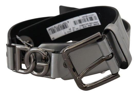 Chic Silver Leather Belt with Metal Buckle
