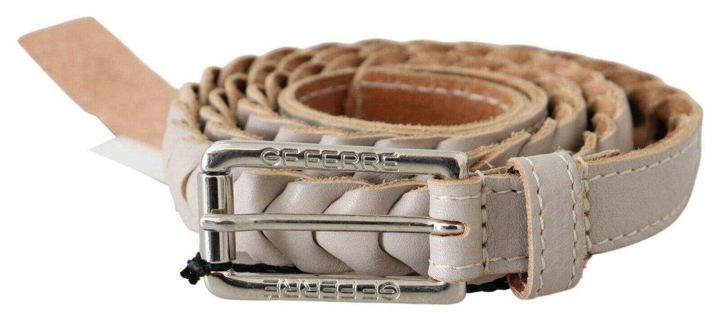 Gray  Silver Chrome Metal Buckle Waist Twisted Leather Belt