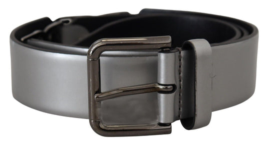 Chic Silver Leather Belt with Metal Buckle