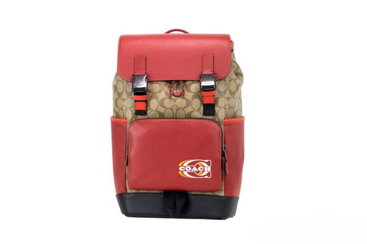 Track Colorblock Khaki Canvas Red Leather Logo Stamp Backpack Bag