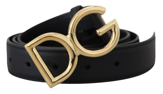 Elegant Black Leather Belt with Logo Buckle