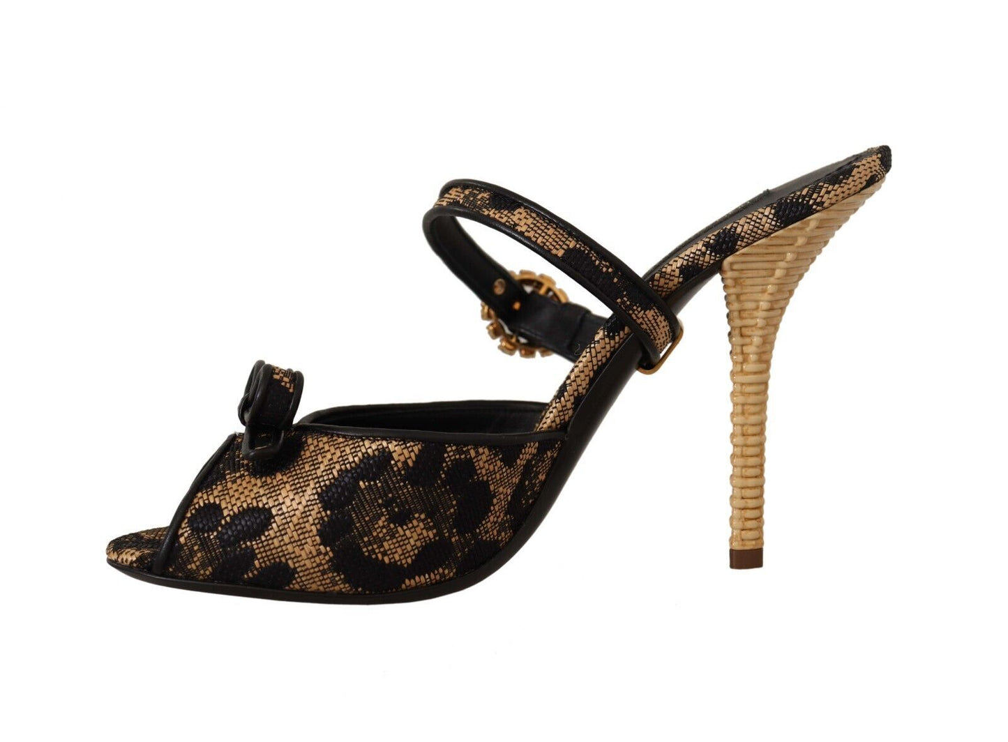 Crystal-Embellished Leopard Print Heels