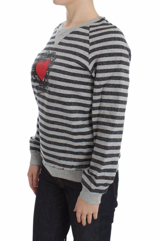 Chic Gray Striped Crew-Neck Sweater