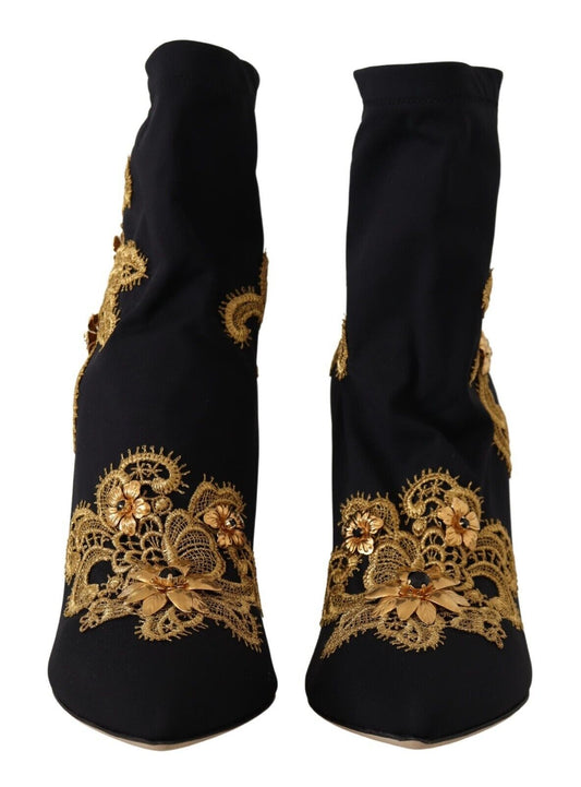 Elegant Floral Lace Trim Mid Calf Boots