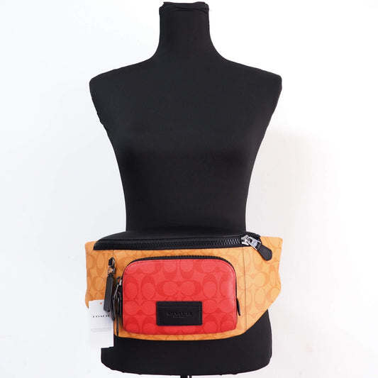 (C9892) Light Orange Multi Blocked Signature Canvas Track Waist Belt Bag