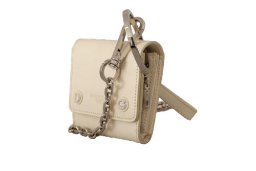 Elegant White Leather Coin Purse with Chain Strap
